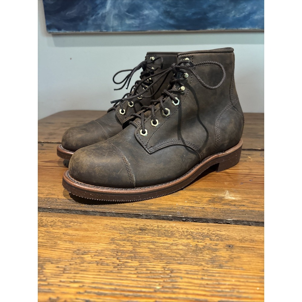 LL Bean Chippewa Boots Men Sz 9.5 Katahdin Iron Works Brown Leather Vibram USA